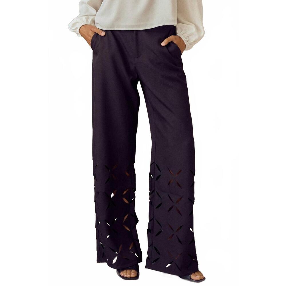 NEW LALAVON laser cut wide leg pants in black